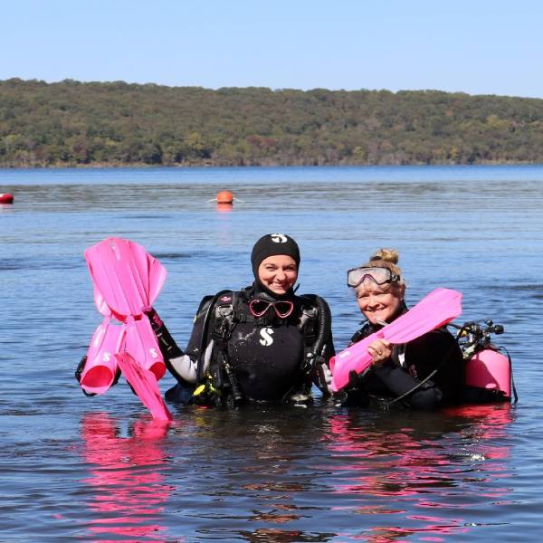 Two Divers with Pink FIns