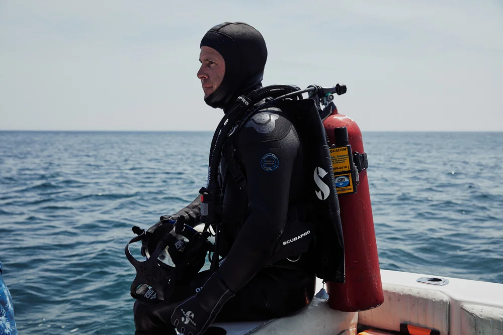 Brandon Clifford on a dive boat