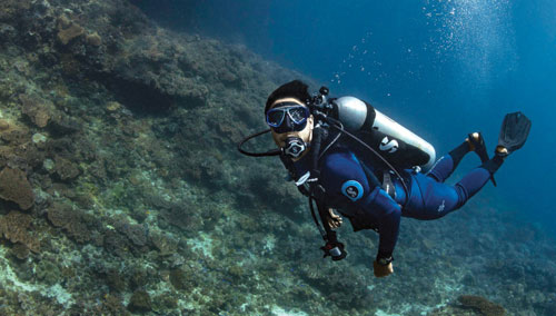 Underwater diver exploring the ocean floor