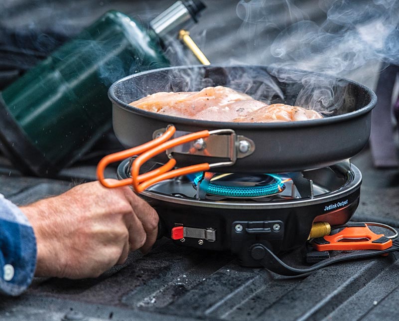 Dialing the simmer control on Jetboil HalfGen Cooking Stove