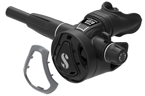C370 Scuba regulator second stage with removable front color frame shown being installed