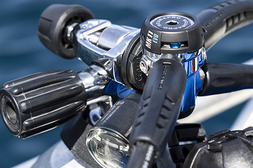 MK11 EVO First Stage Regulator on tank in front of water